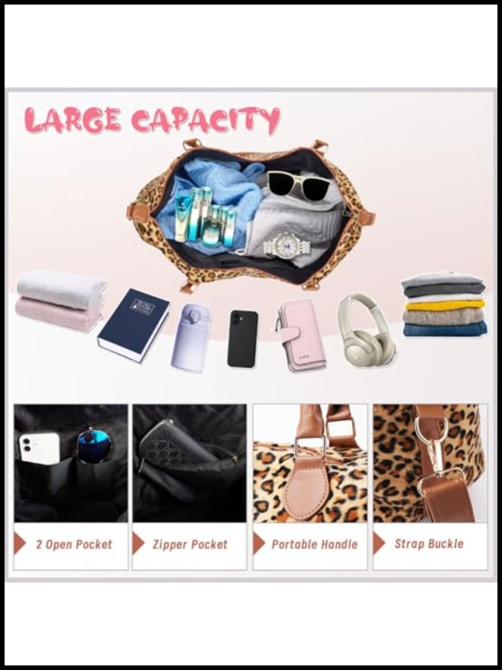 Travel Weekender Duffle Bag Large Overnight Carry-On Tote with Adjustable Strap - Picture 3 of 5